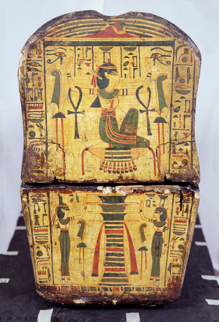 Eindaanzicht van de kist van de mummie van Nesyamun, mogelijk gevonden in Deir El-Bahri, Nieuwe Koninkrijk, ca. 1100 v.Chr. door Egyptian 20th Dynasty