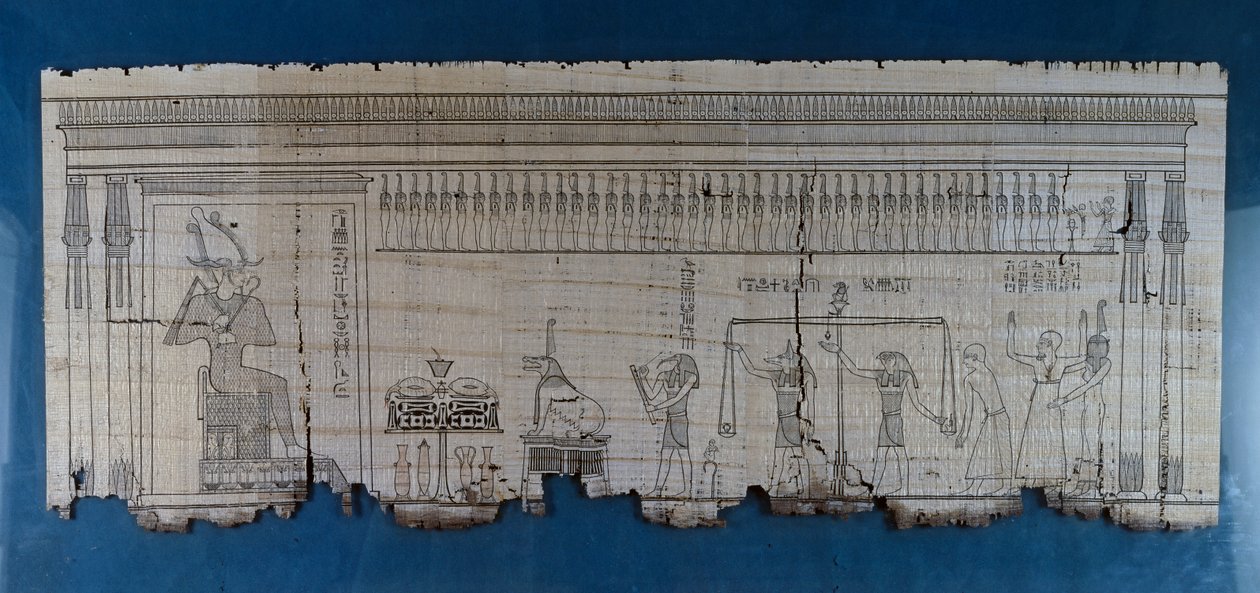 Papyrus met satirische scène, ca. 1100 v.Chr., daterend uit het bewind van Ramses IX, Egyptische beschaving, Nieuwe Koninkrijk, Dynastie XX door Egyptian 20th Dynasty