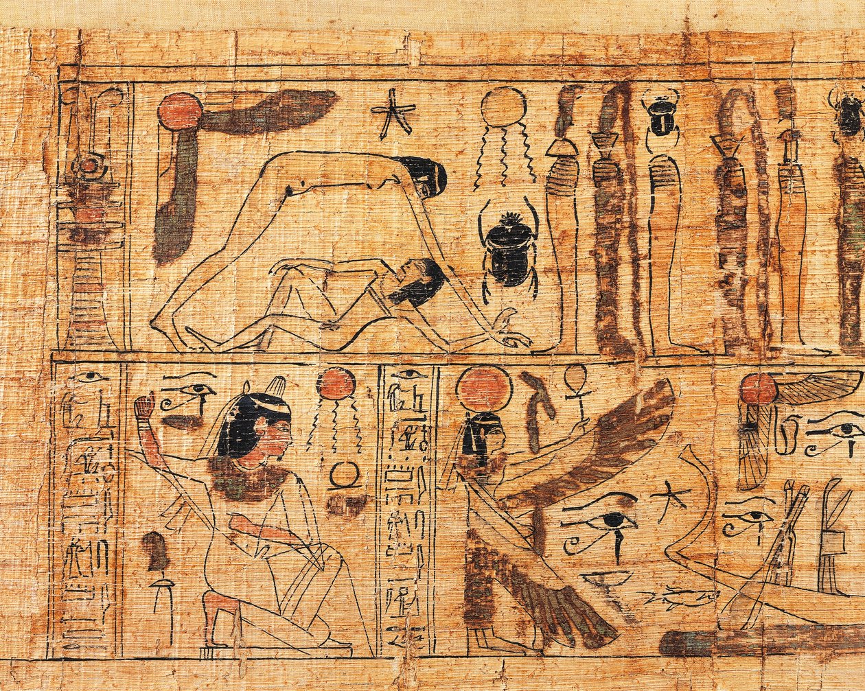 Begrafenispapyrus van Serimen, priester van Amon, detail van de schepping van de wereld, scheiding van Geb en Nut door Egyptian 21st Dynasty