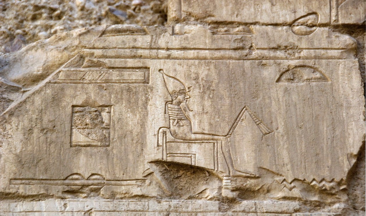 Egyptische oudheid: reliëf van de god Osiris. Graf van Ankh-Hor (TT414) (26e dynastie, 672-525 v.Chr.), Luxor (Thebe), Egypte door Egyptian 26th Dynasty