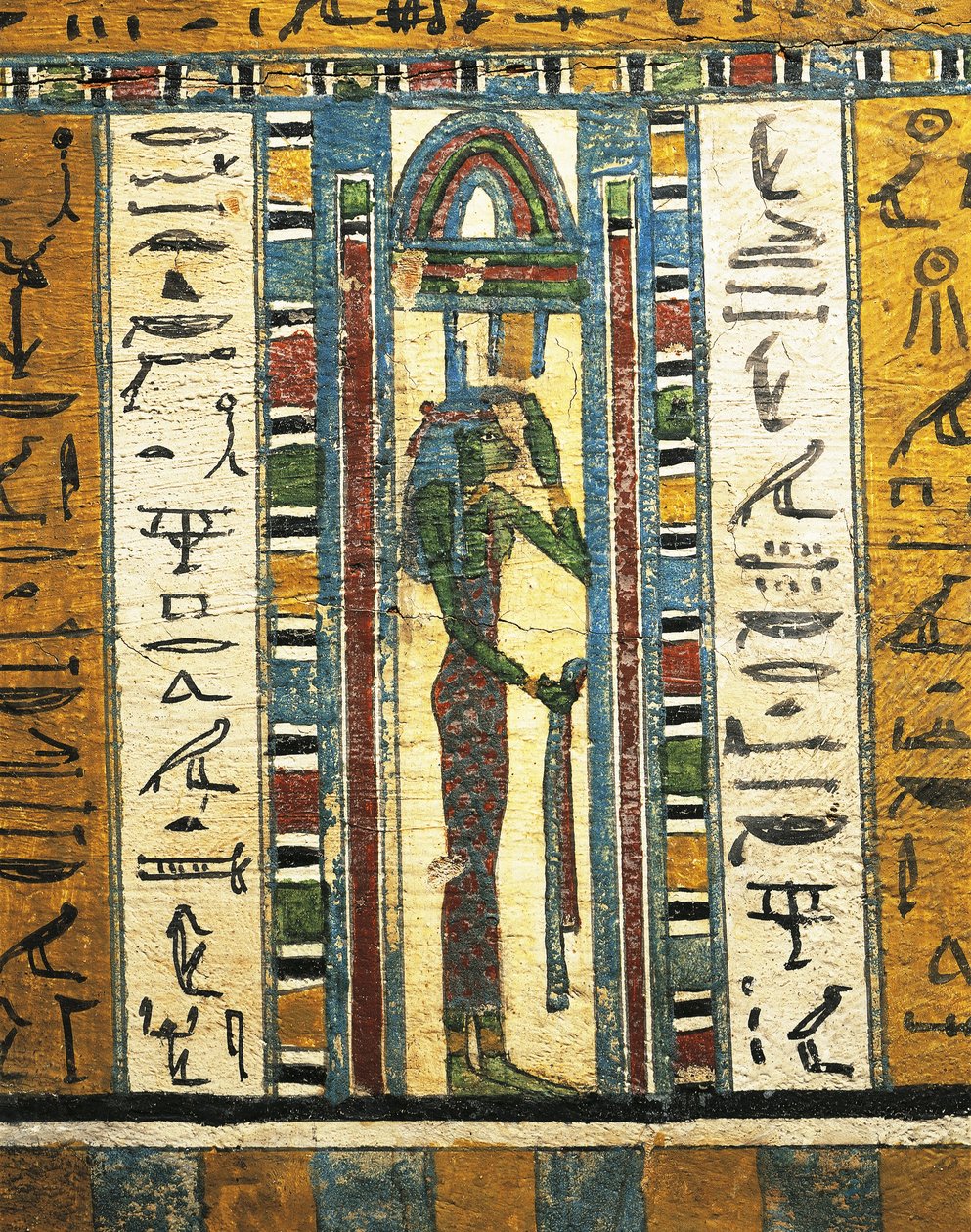 Gepleisterd en beschilderd houten paneel met afbeelding van godin Isis, van Sarcofaag van Usai, Thebe door Egyptian 26th Dynasty