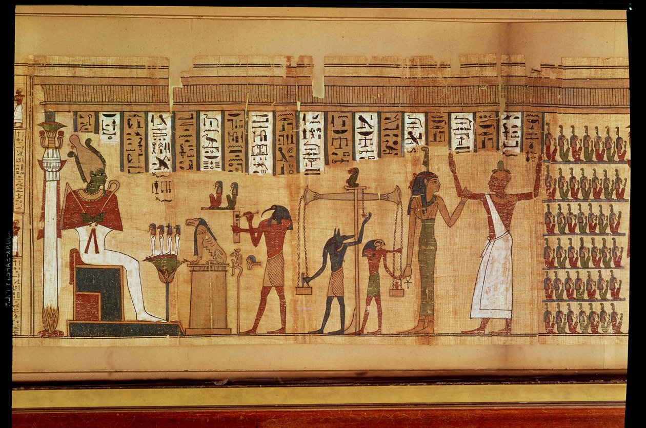 Het oordeel van Osiris (detail) uit een Dodenboek, Late Periode door Egyptian 30th Dynasty