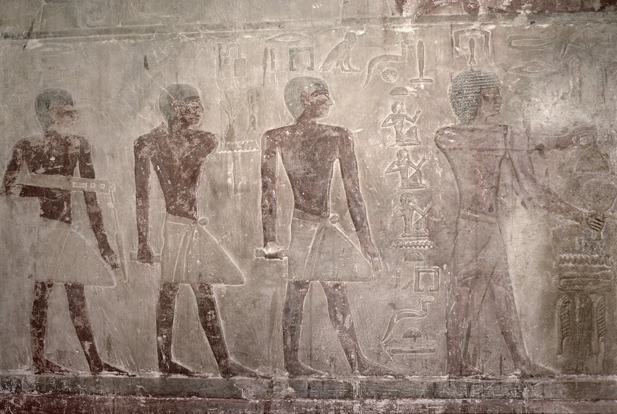 Ambachtslieden van de zuidmuur van de Mastaba-kapel van Ti door Egyptian 5th Dynasty