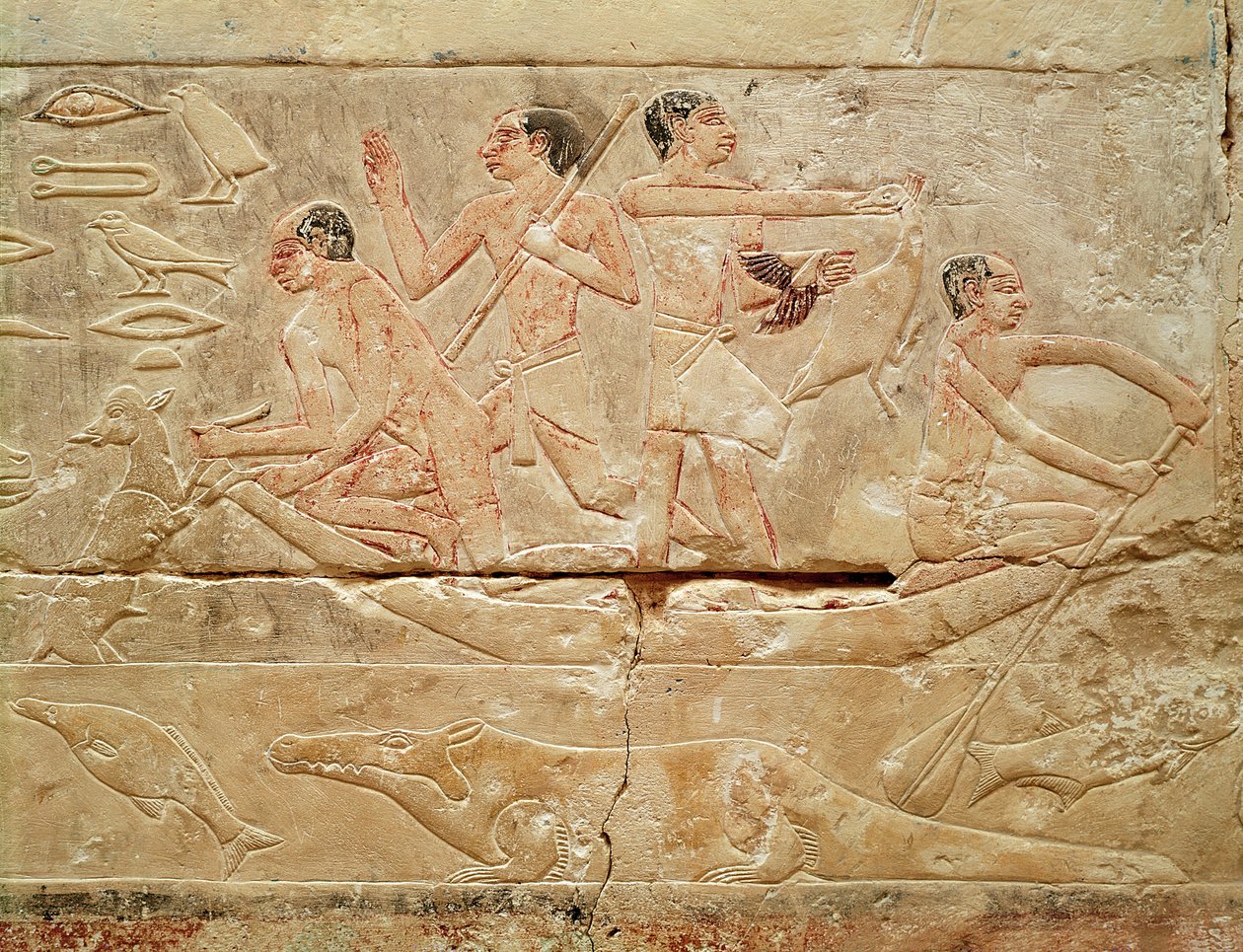Reliëf met mannen in een boot, uit het graf van prinses Idut door Egyptian 6th Dynasty