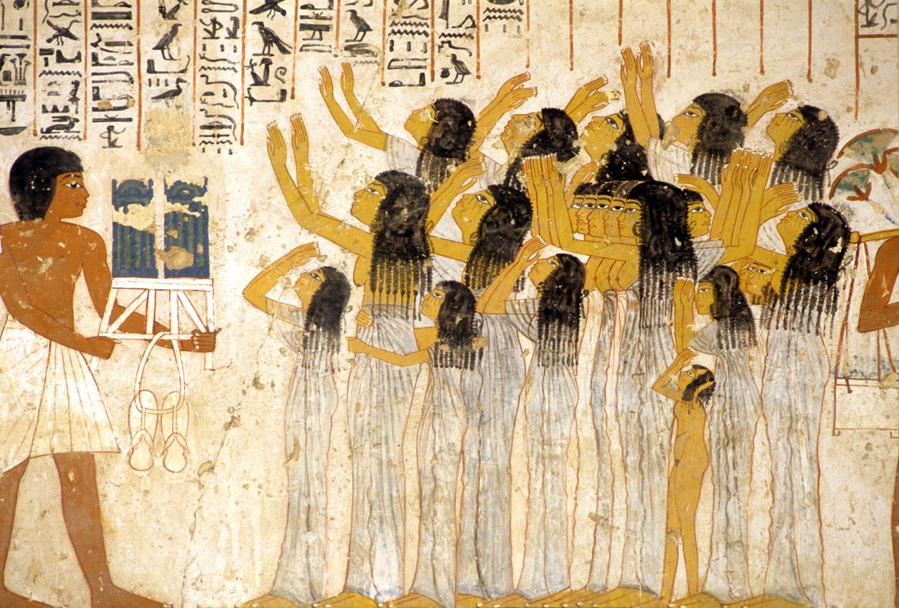 Oud Egypte, Schilderij/fresco, Rouwende vrouwen in de begrafenisstoet, Graf van Ramose, Thebe, Vallei der Edelen door Egyptian Egyptian