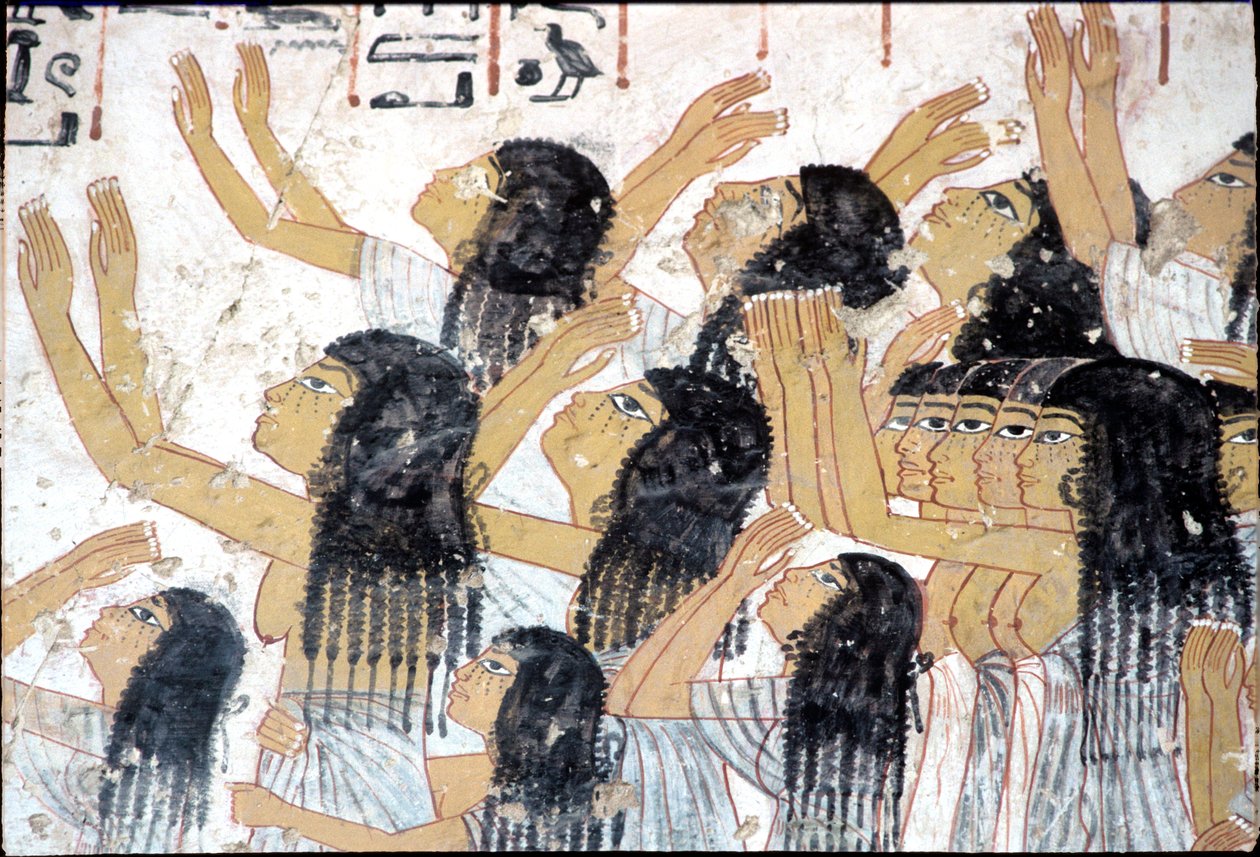 Oud Egypte, muurschildering, Rouwende vrouwen in een begrafenisstoet, Graf van Ramose, Thebe door Egyptian Egyptian
