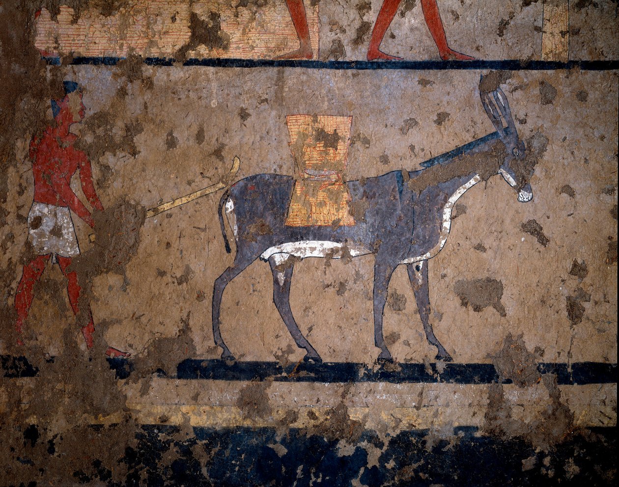 Egyptische oudheid: het transport van graan op de rug van een muilezel. Temperaschildering van de muur van het graf van de kanselier van koning Iti (of Ity) 2200-2000 v.Chr. Uit El Ghebelen, Luxor. Turijn, Egyptisch museum door Egyptian Egyptian