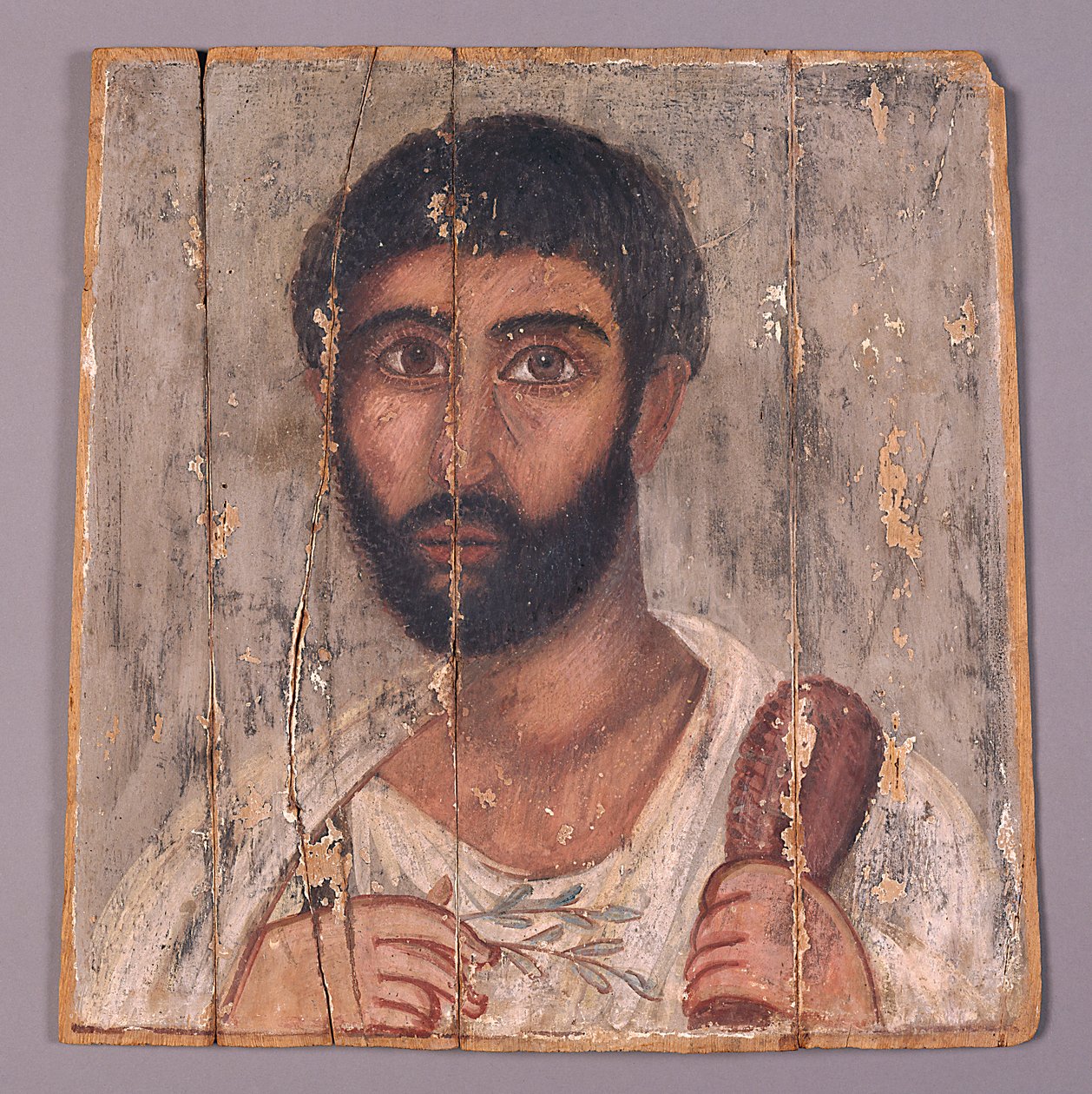 Portret van een bebaarde man uit een heiligdom, ca. 100 n.Chr. (tempera op hout) door Egyptian School