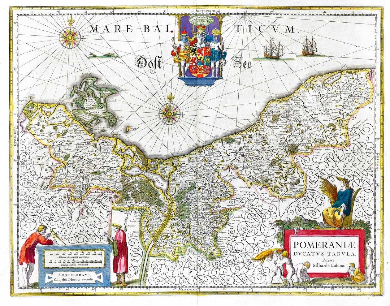 Kaart van het historische Hertogdom Pommeren uit de 17e eeuw door Eilhard Lubinus