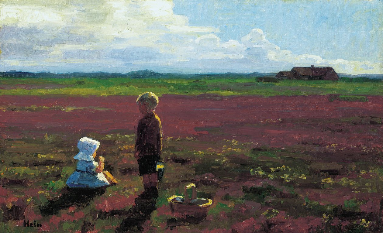 Kinderen die bessen plukken op de heide door Einar Hein