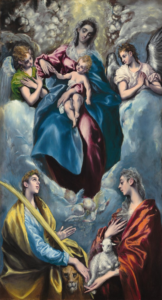 Madonna en Kind met Heilige Martina en Heilige Agnes door El Greco