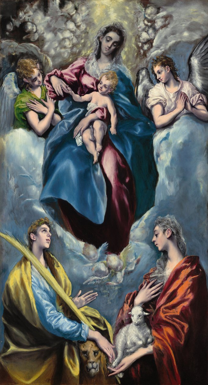 Madonna en kind met de heilige Martina en de heilige Agnes door El Greco