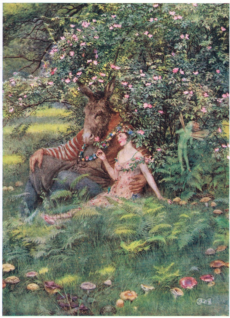 Bottom en Titania: "Kom zit hier op dit bloemrijke bed" door Eleanor Fortescue Brickdale