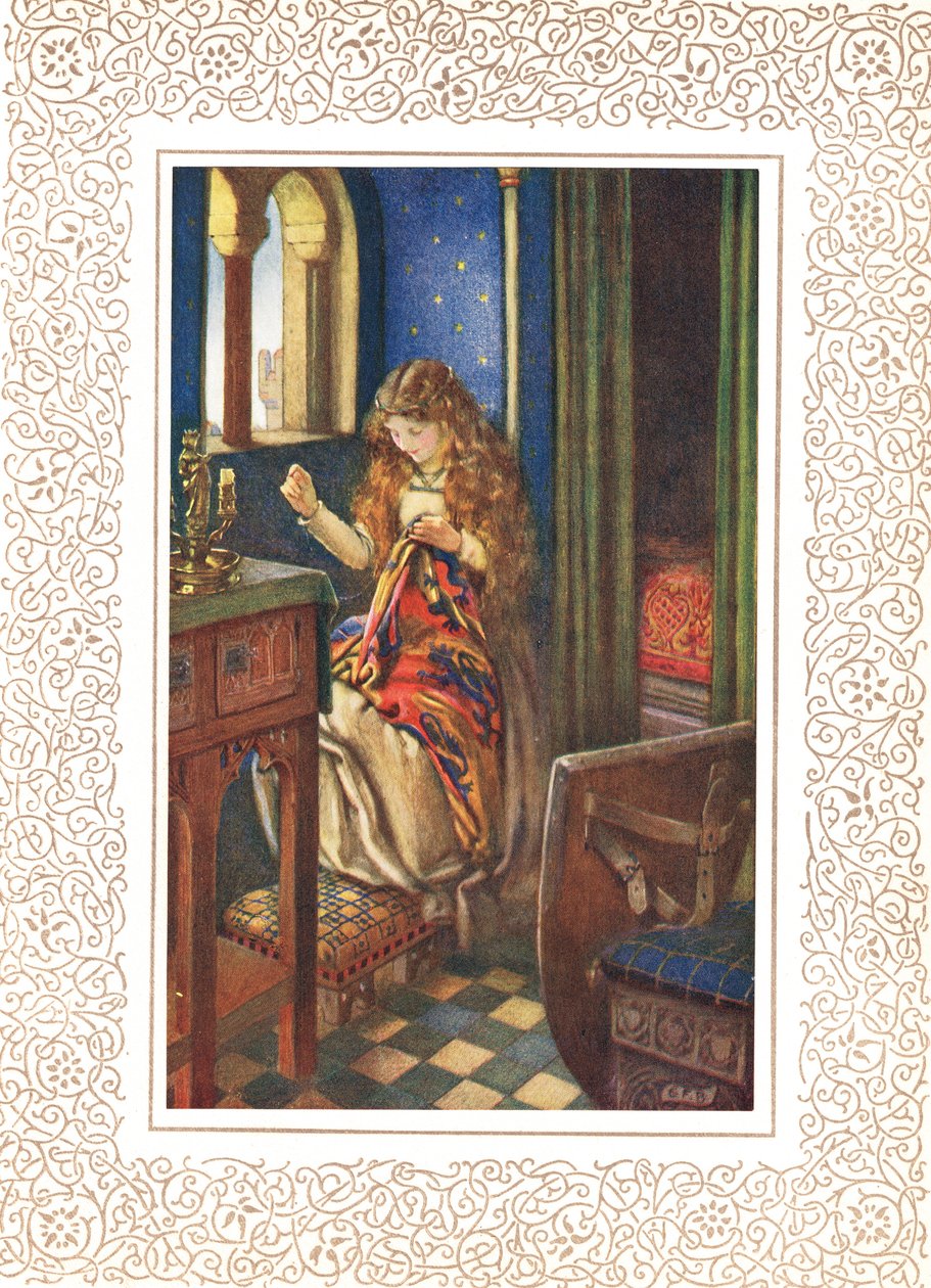 De lelie-maagd van Astolat, ook bekend als de Lady of Shalott, illustratie uit 