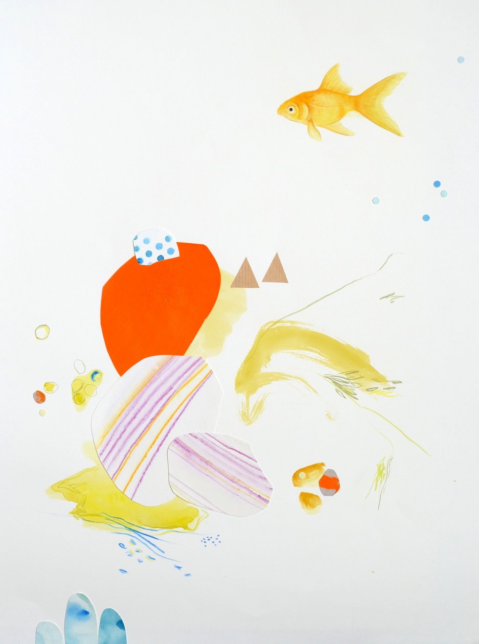 Viscompositie, 2015 (aquarel en collage op papier) door Eleanor Grafton
