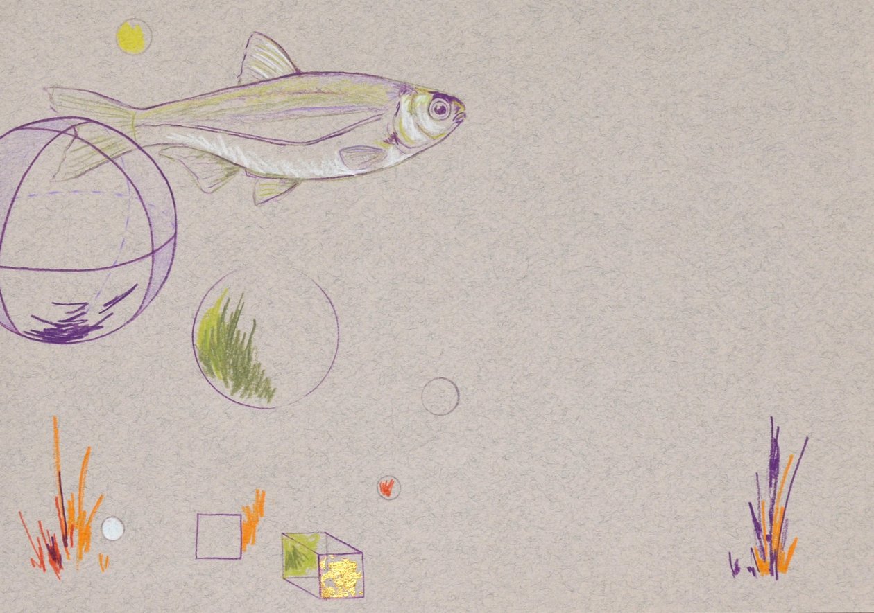 Drijven, 2014 (aquarelpotlood en bladgoud op papier) door Eleanor Grafton