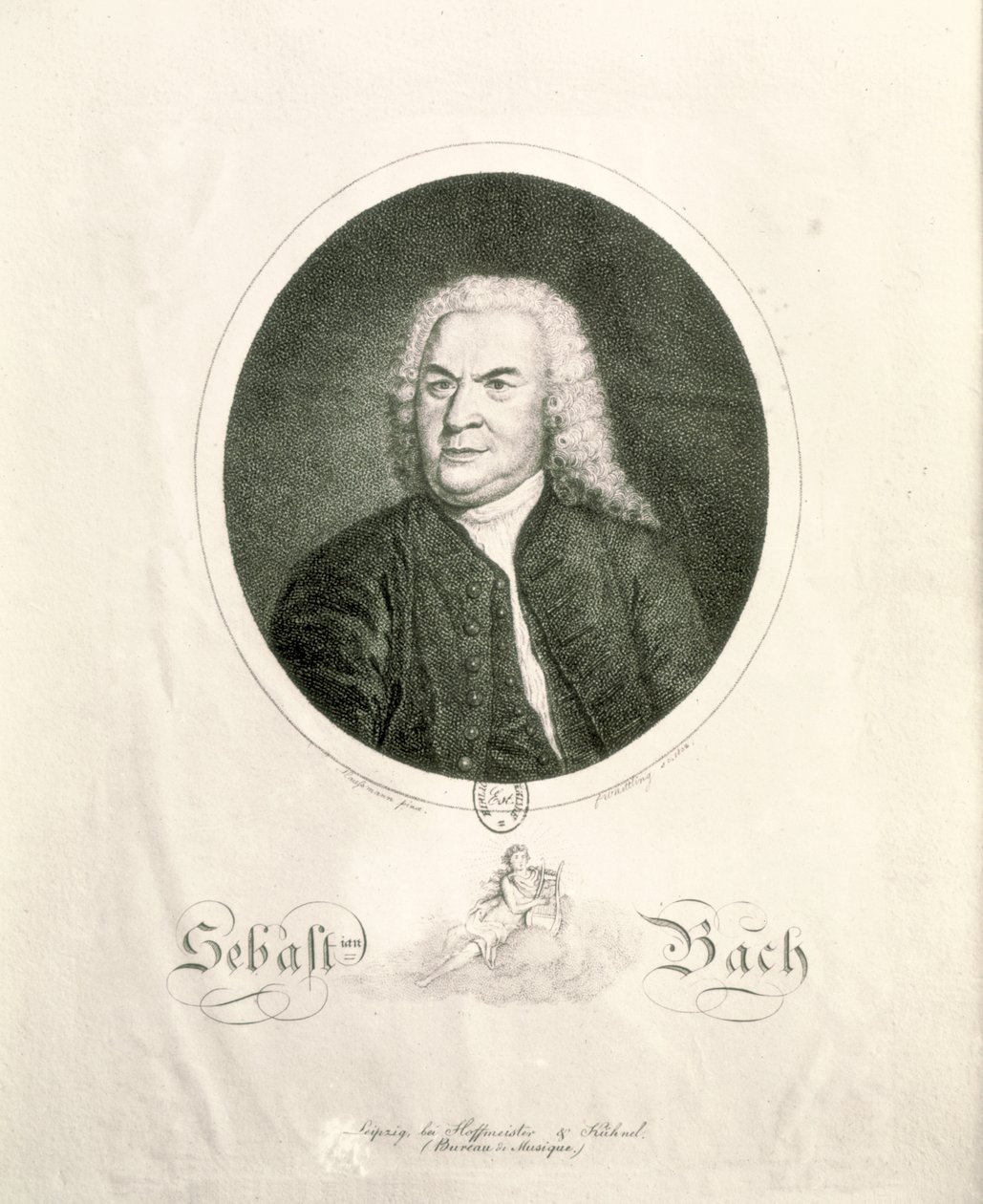 Portret van Johann Sebastian Bach (1685-1750) gegraveerd door Friedrich Wilhelm Nettling door Elias Gottleib Haussmann
