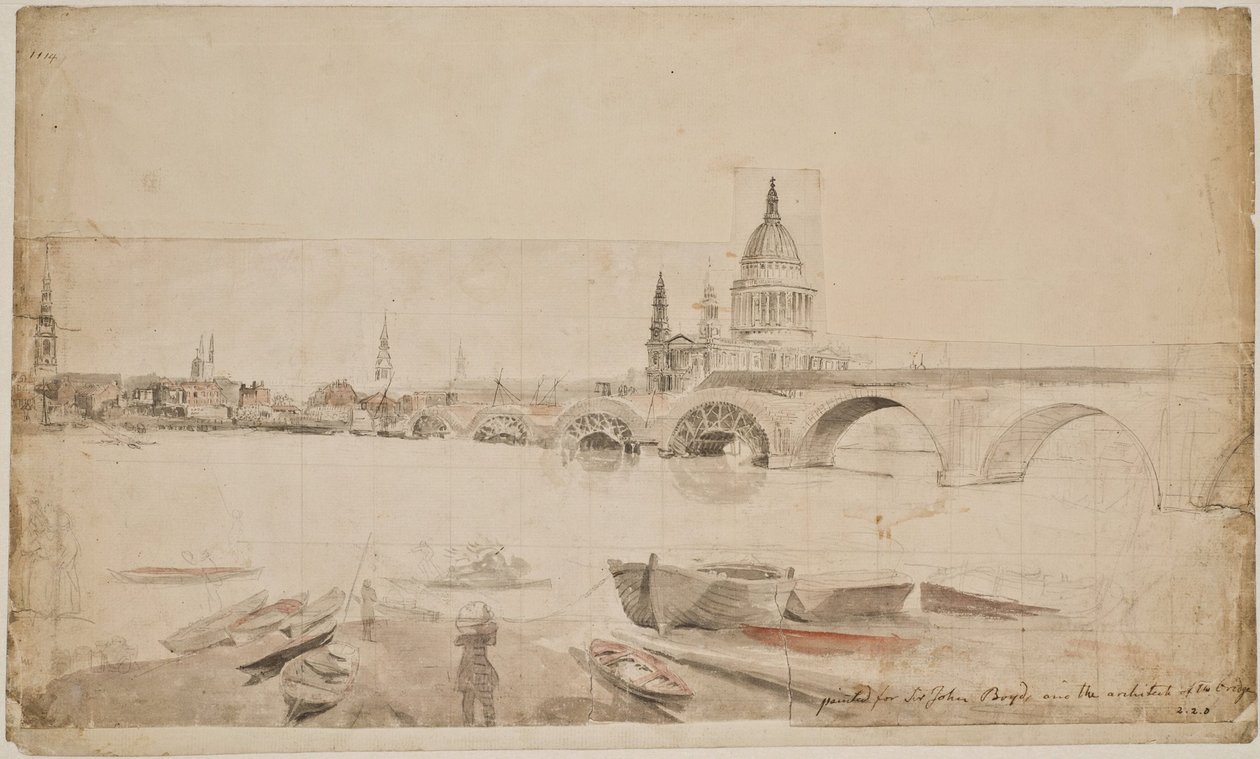 London Bridge en St. Paul’s, gezien vanaf de oever van de Theems door Elias Martin