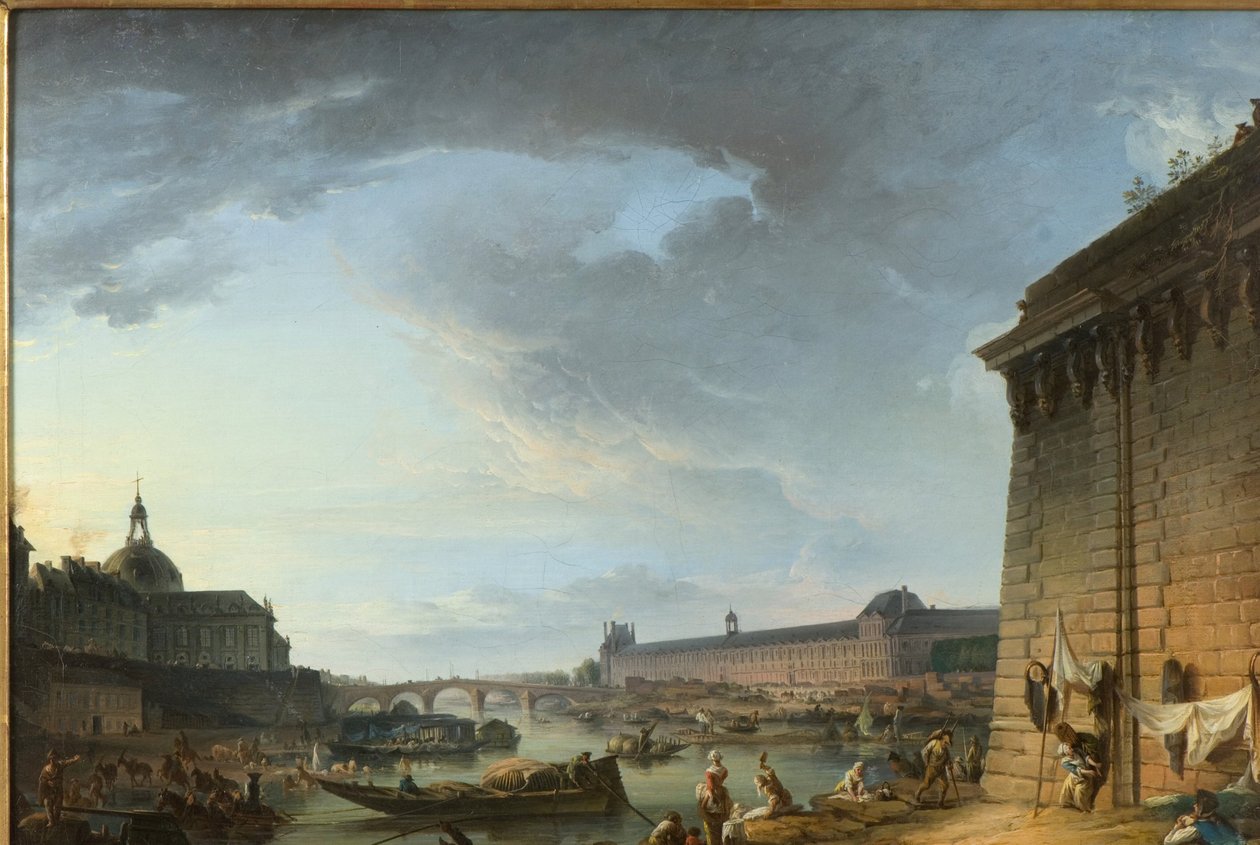 Uitzicht op Parijs vanaf de kade onder de Pont Neuf door Elias Martin