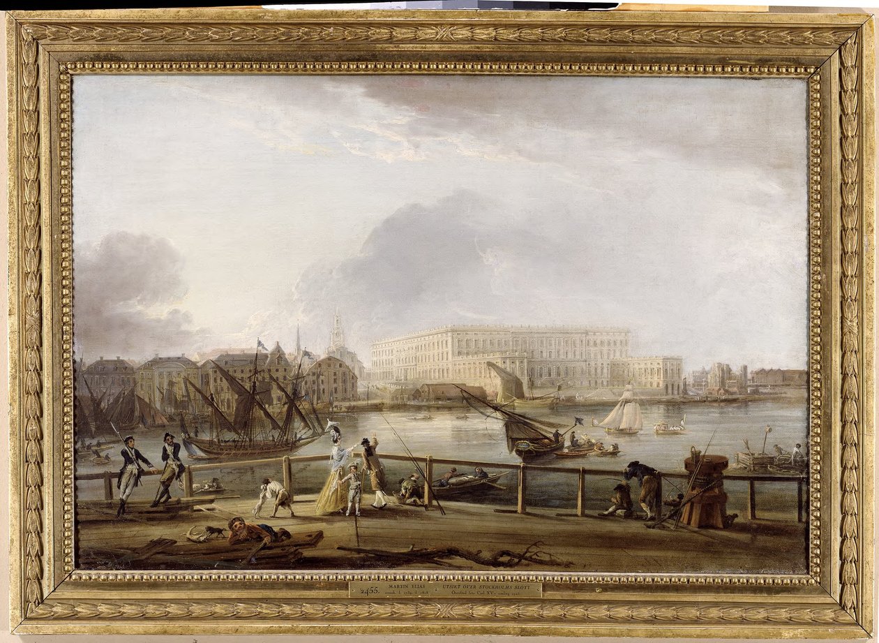 Gezicht op het paleis van Stockholm vanaf de Skeppsholmbrug door Elias Martin