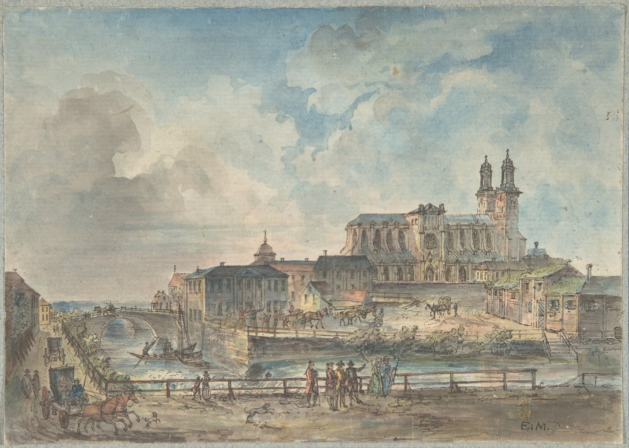 Gezicht op de dom van Uppsala vanuit het noorden door Elias Martin