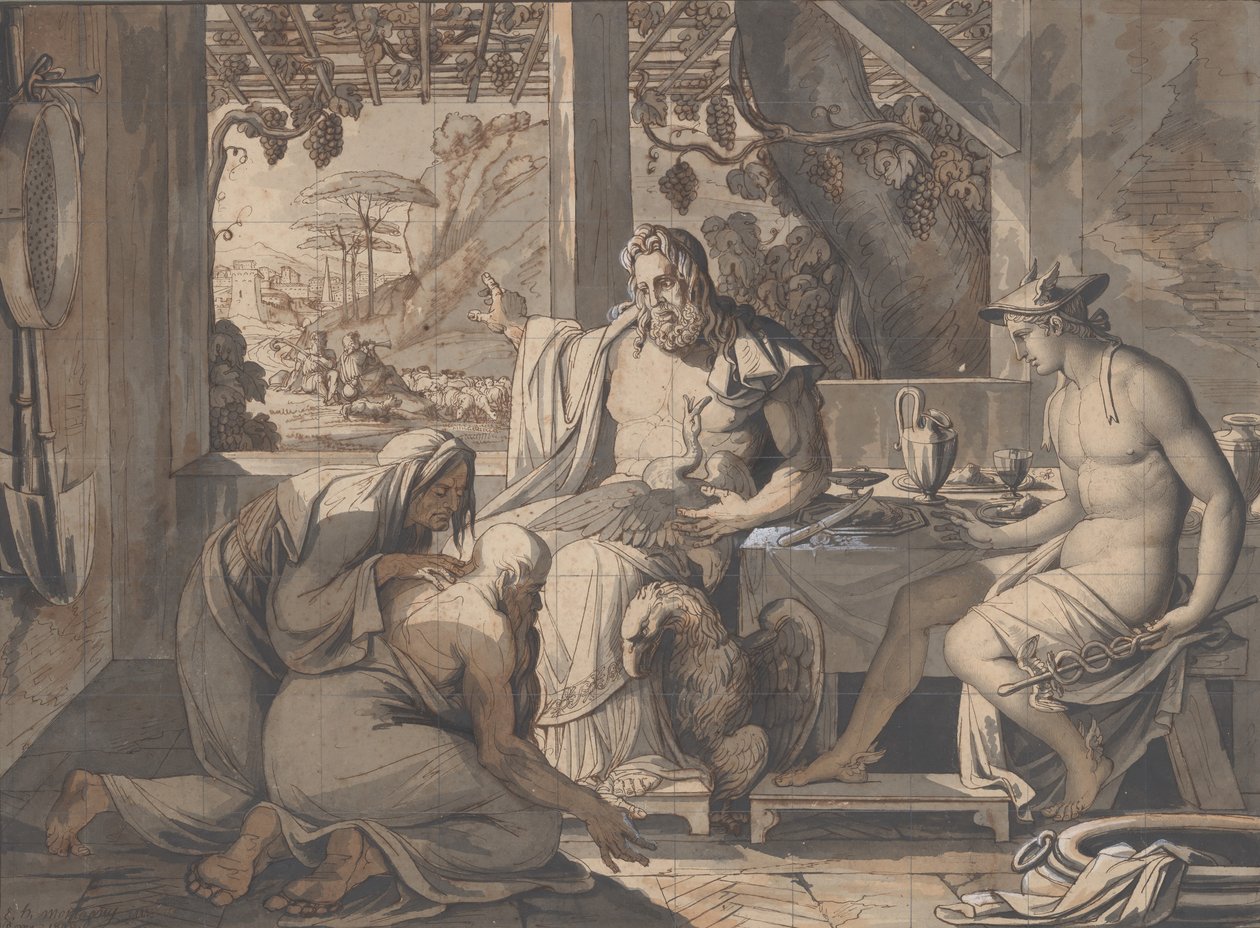 Jupiter en Mercurius onthullen zich aan Philemon en Baucis, 1809 door Elie Honore Montagny