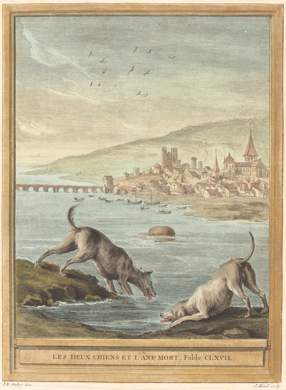 De Twee Honden en de Dode Ezel door Elie du Mesnil after Jean Baptiste Oudry