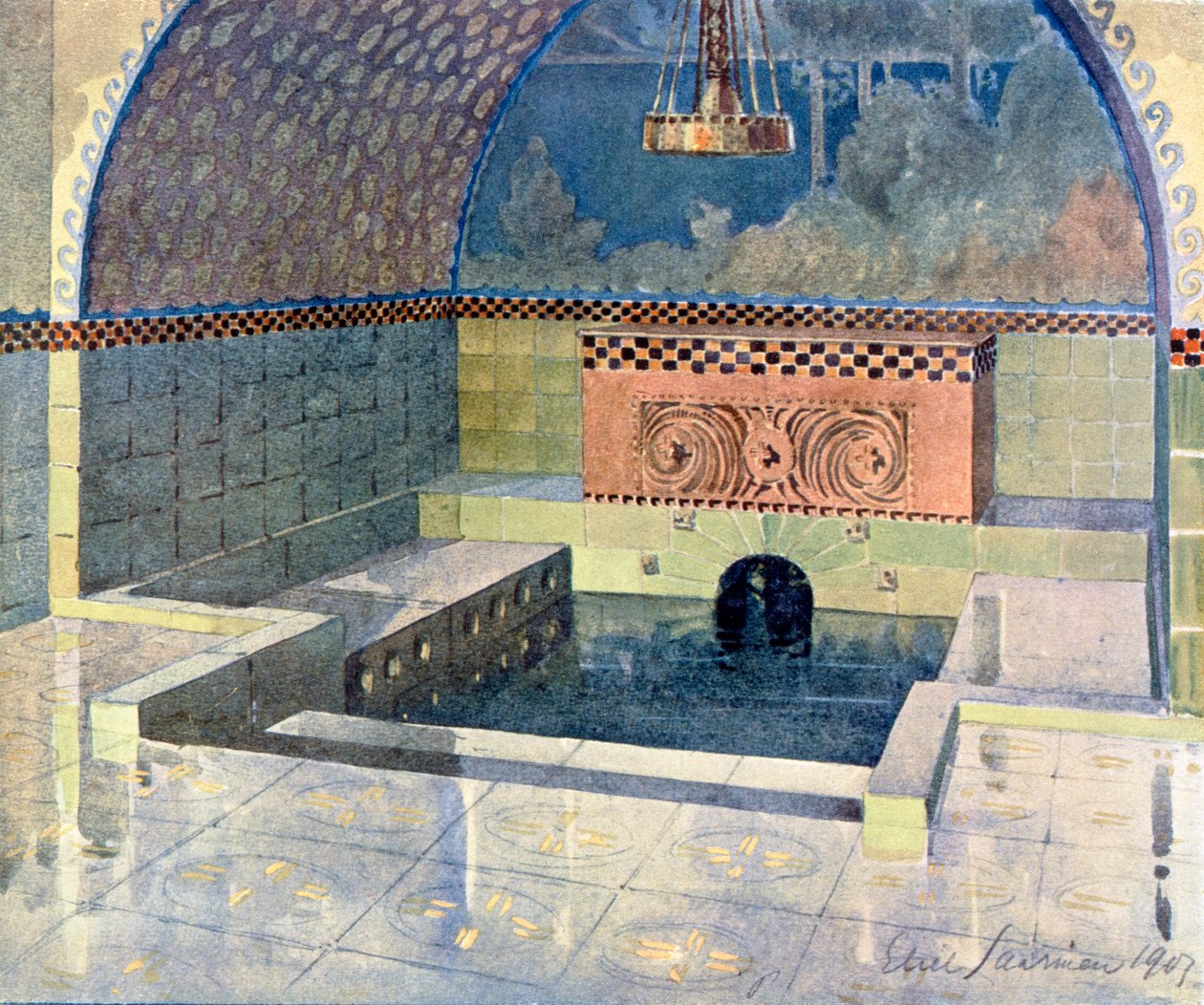 Badkamer in het landhuis Merijoki, ontworpen door Eliel Saarinen, uit 