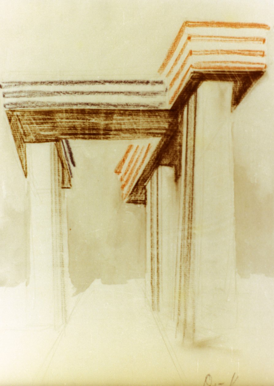 Ontwerptekening voor het voorgestelde wolkenbugel (cloud-iron) gebouw dat nooit werd gebouwd door Eliezer Markowich Lissitzky