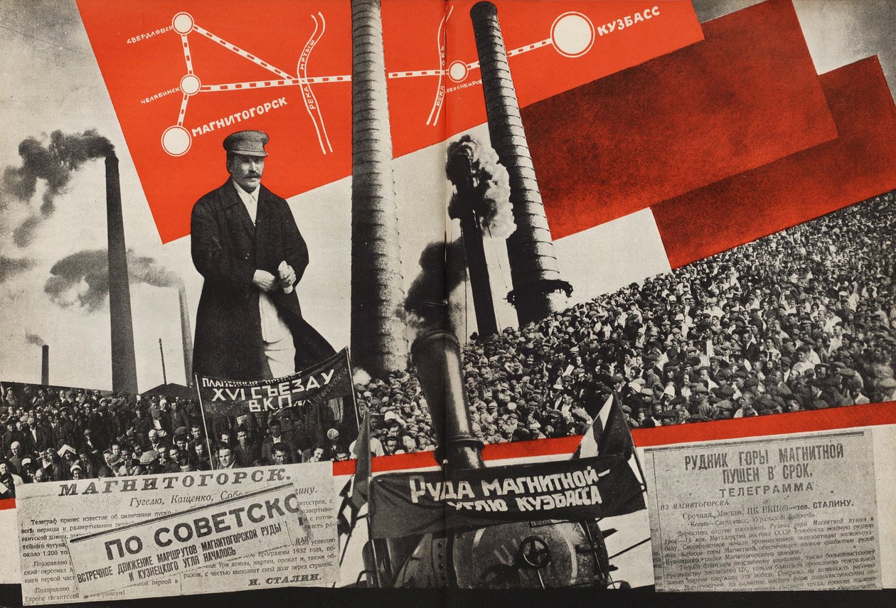 Magnitogorsk - Kuzbass. Illustratie uit USSR Bouwt Socialisme, 1933 door Eliezer Markowich Lissitzky