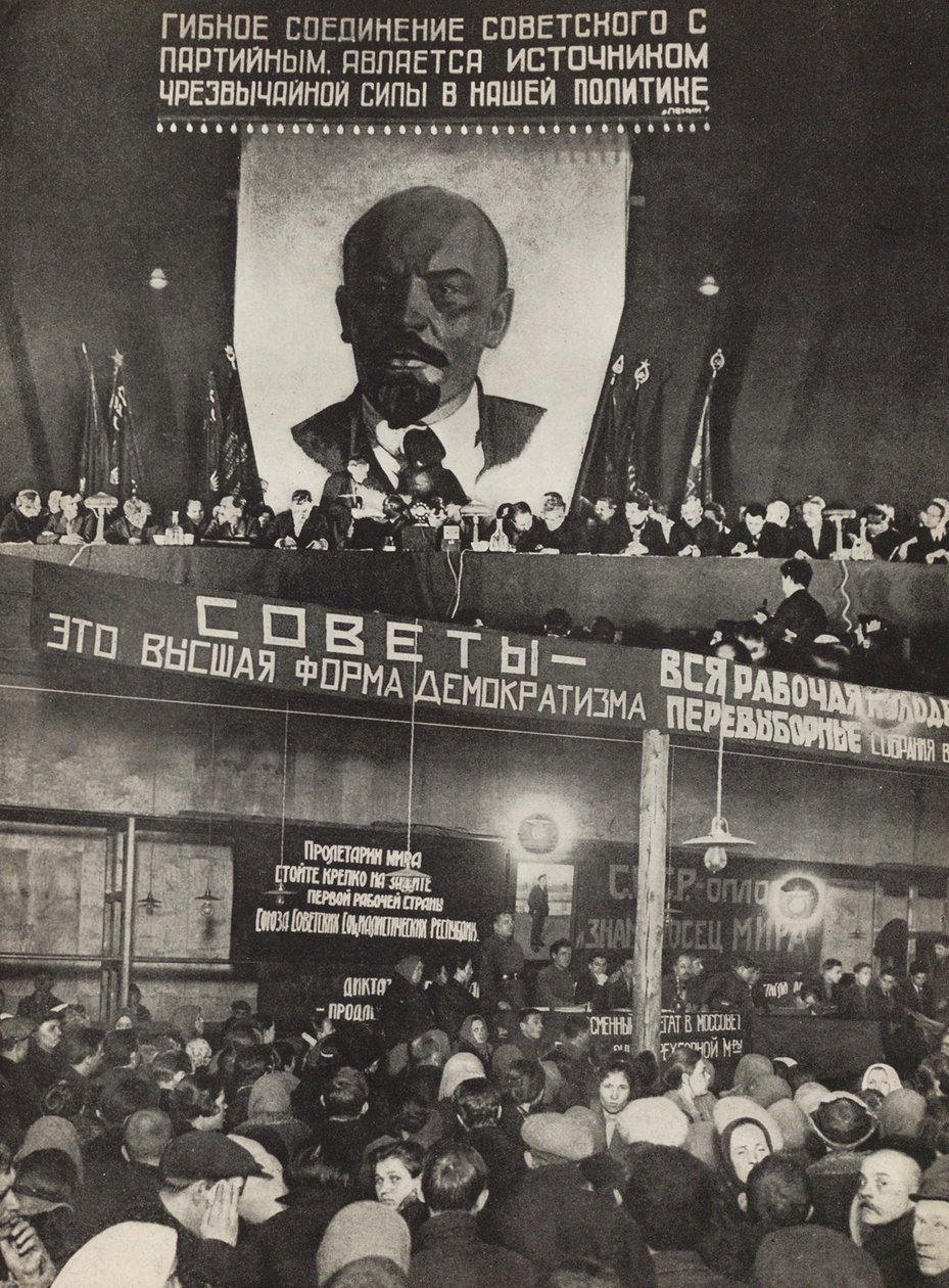 Sovjets - de hoogste vorm van democratie. Illustratie uit USSR Bouwt Socialisme, 1933 door Eliezer Markowich Lissitzky