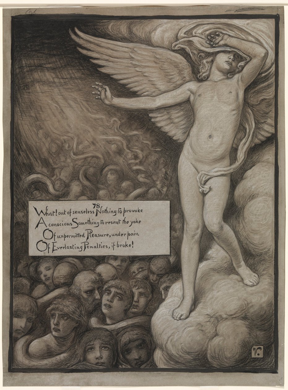 (Illustratie voor Rubáiyát van Omar Khayyám) Liefde krimpt ineen bij het zien van de hel door Elihu Vedder