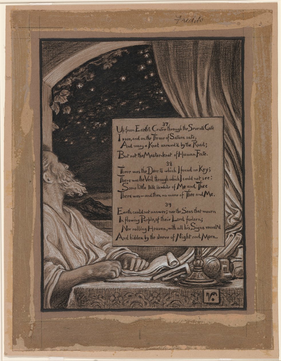 (Illustratie voor Rubáiyát van Omar Khayyám) Tevergeefs vragen stellen door Elihu Vedder