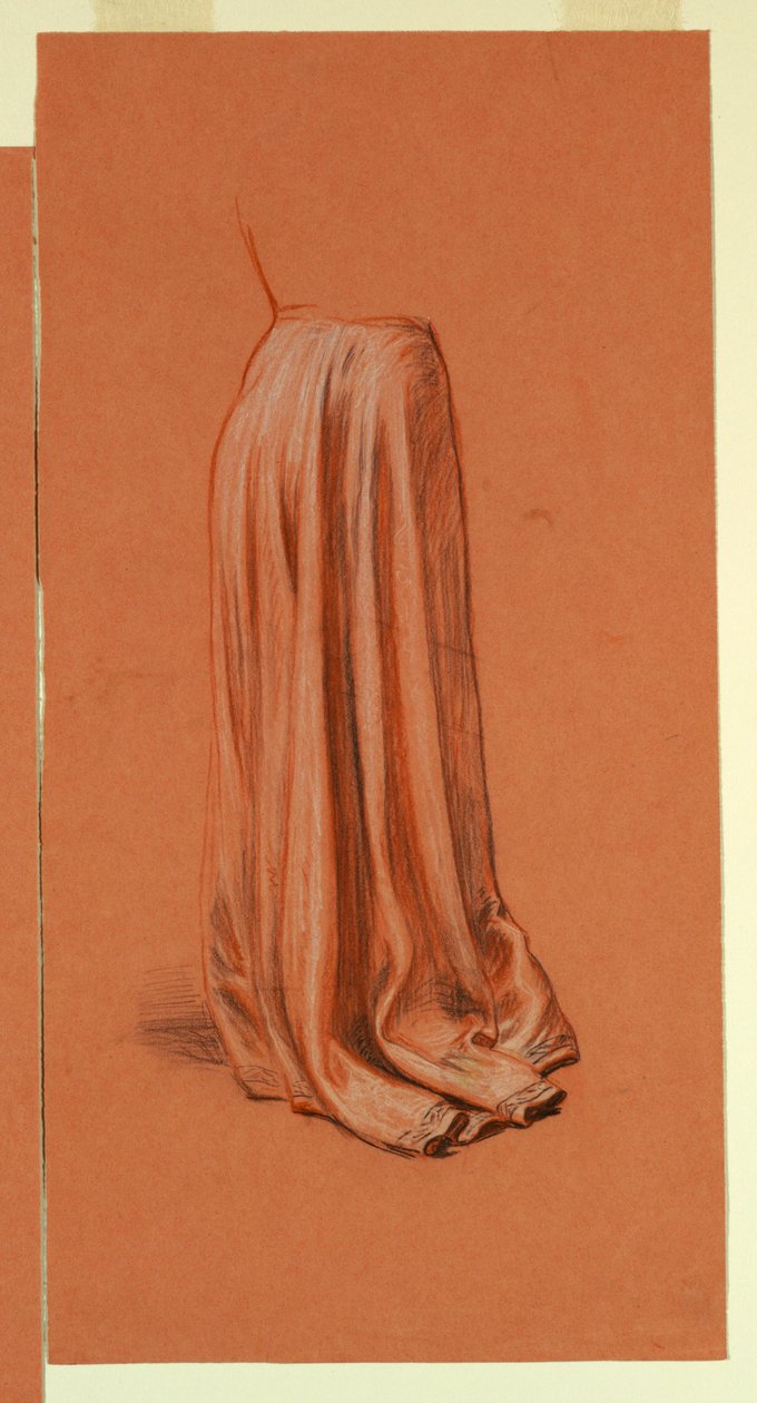 Tekening, Draperie (studie voor olieverfschilderij, "Wedding Procession", of "de Dans"), ca. 1872-79 door Elihu Vedder