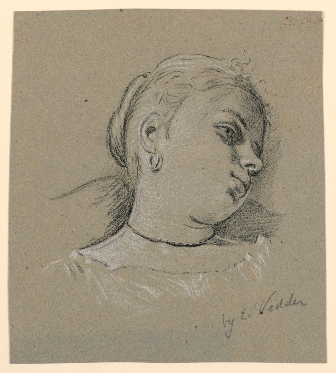 Tekening, Hoofd van een Italiaans meisje, ca. 1885 door Elihu Vedder