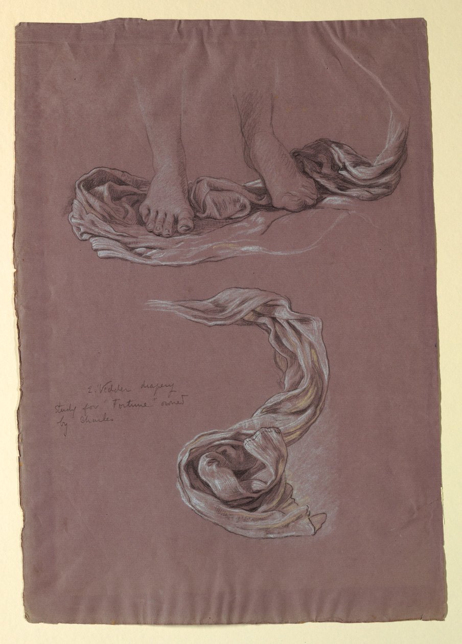 Tekening, Studie van Draperie "Fortune", ca. 1877 door Elihu Vedder