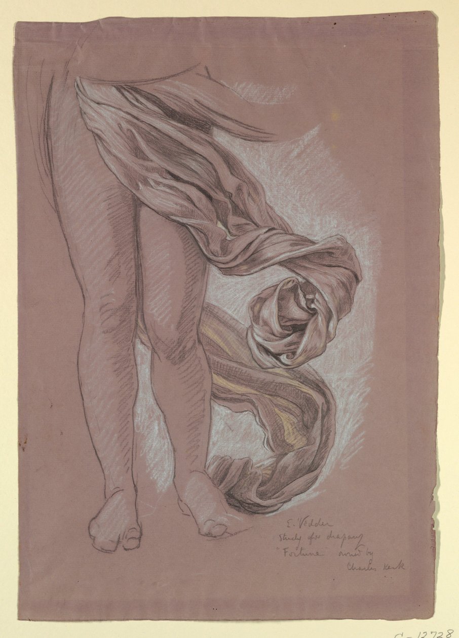Tekening, Studie van de Draperie van "Fortune", ca. 1877 door Elihu Vedder