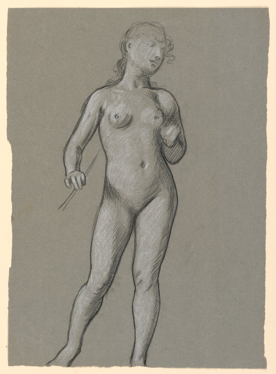 Tekening, Studie van een vrouwelijk naakt, ca. 1885 door Elihu Vedder
