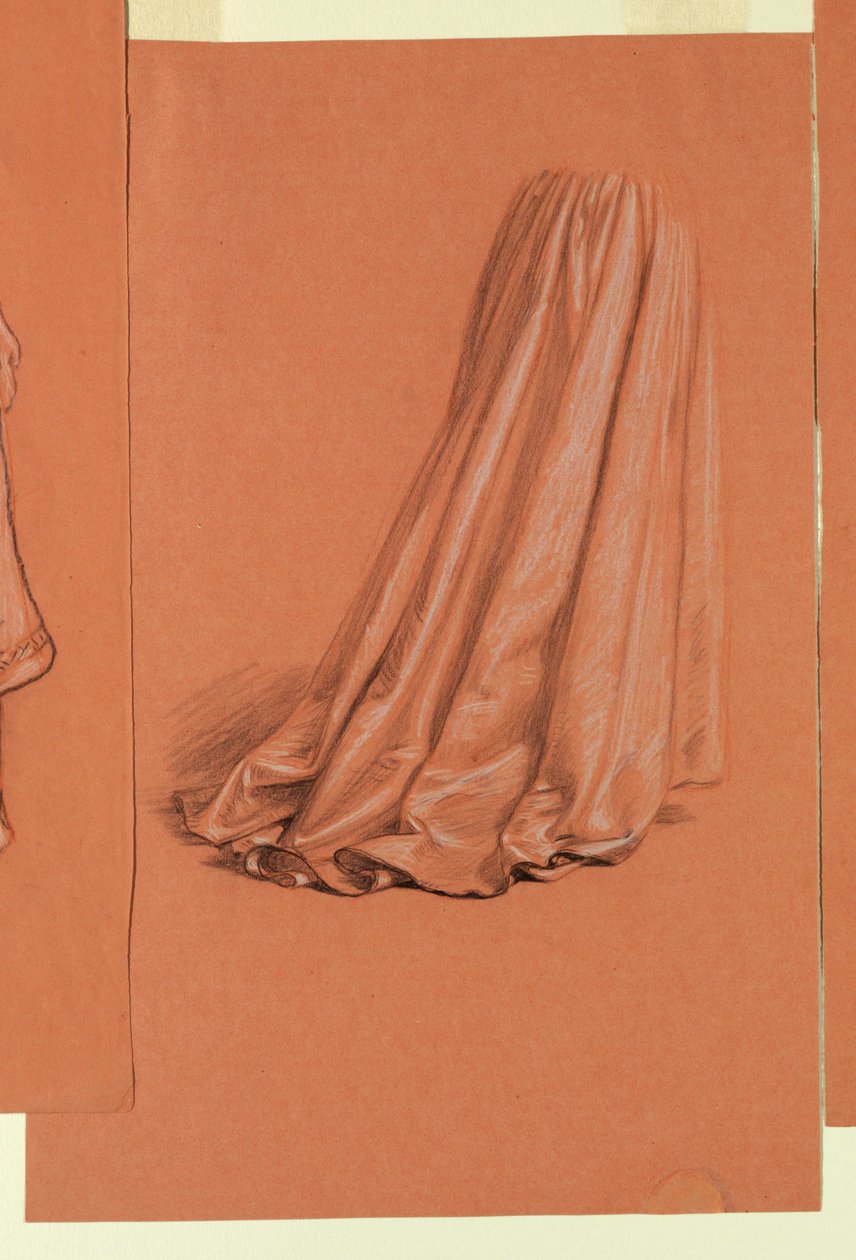Tekening, draperie (studie voor olieverfschilderij, "Wedding Procession"), ca. 1872 door Elihu Vedder