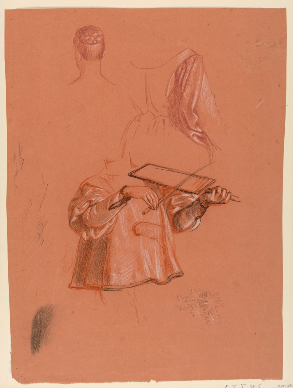 Tekening, figuur en draperiestudies, ca. 1885 door Elihu Vedder