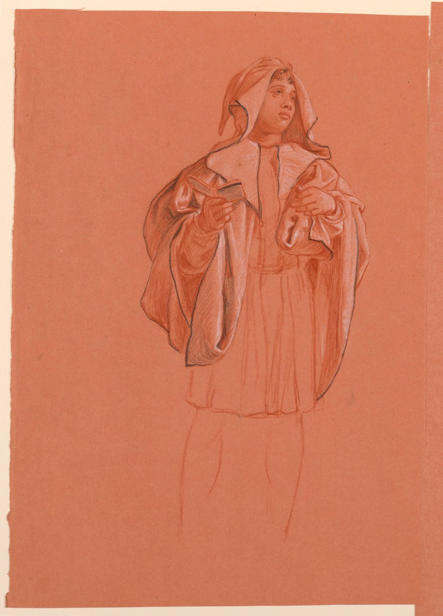 Tekening, studie van een figuur in een kostuum met capuchon, ca. 1885 door Elihu Vedder