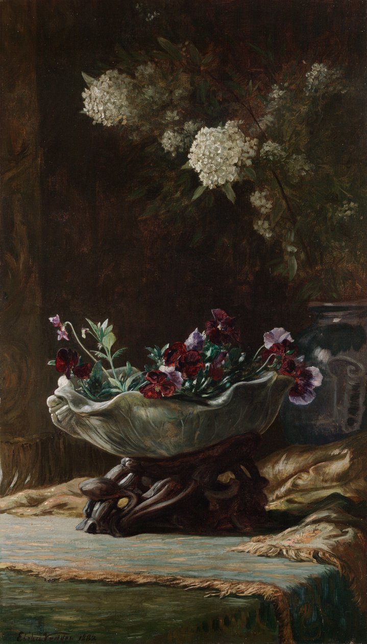 Viooltjes en spirea door Elihu Vedder