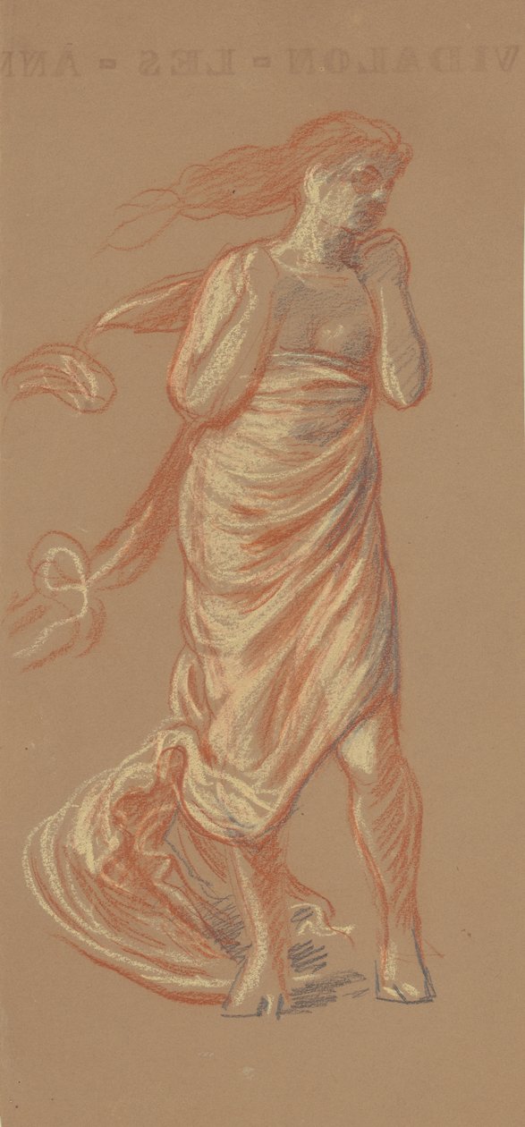 Staande gedrapeerde vrouwelijke figuur door Elihu Vedder