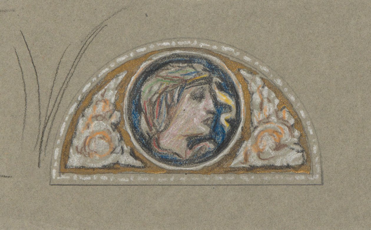 Studie voor Lunet met Vrouwelijk Hoofd door Elihu Vedder