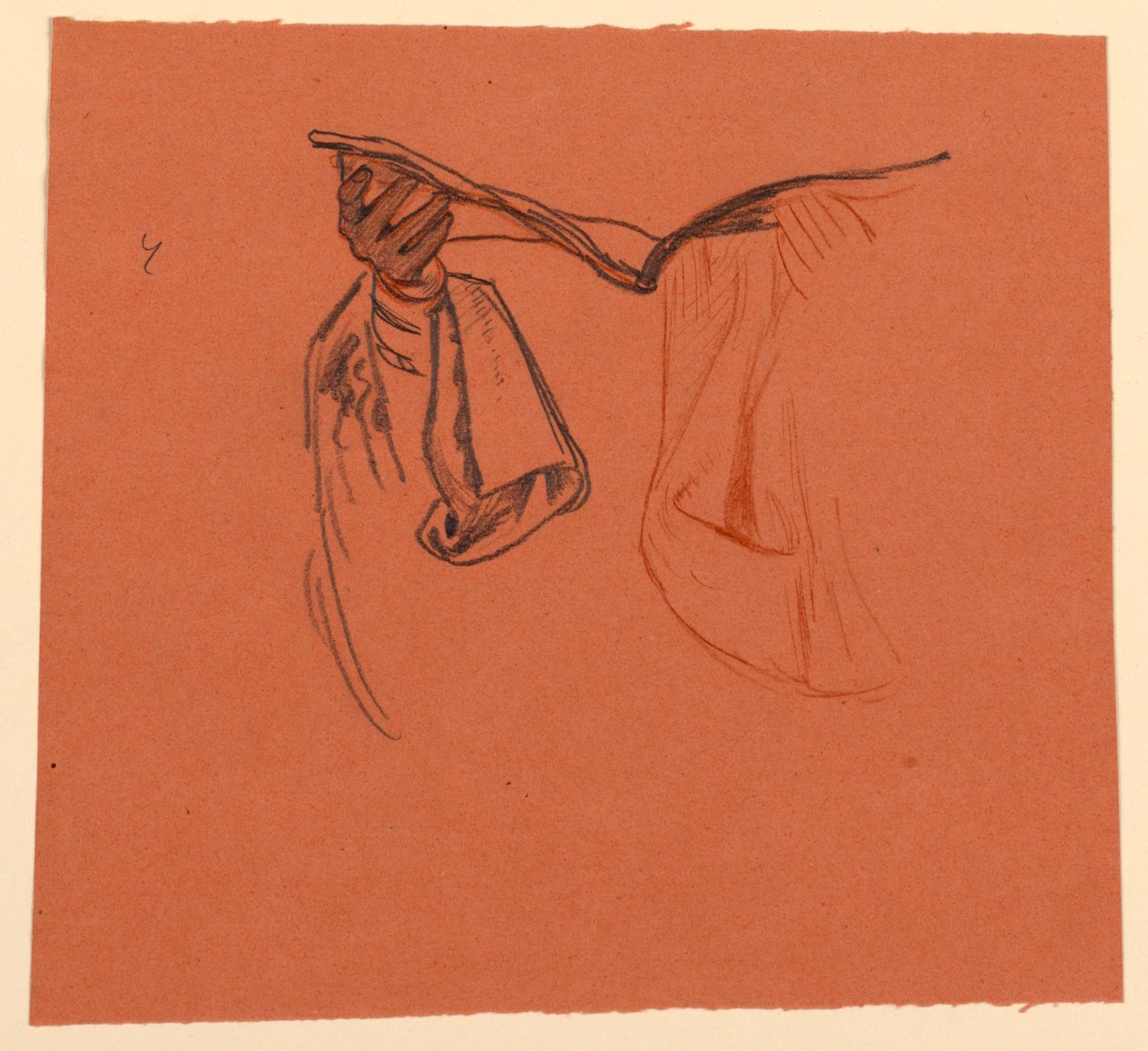 studie voor handen die een open boek vasthouden met kledingstof door Elihu Vedder