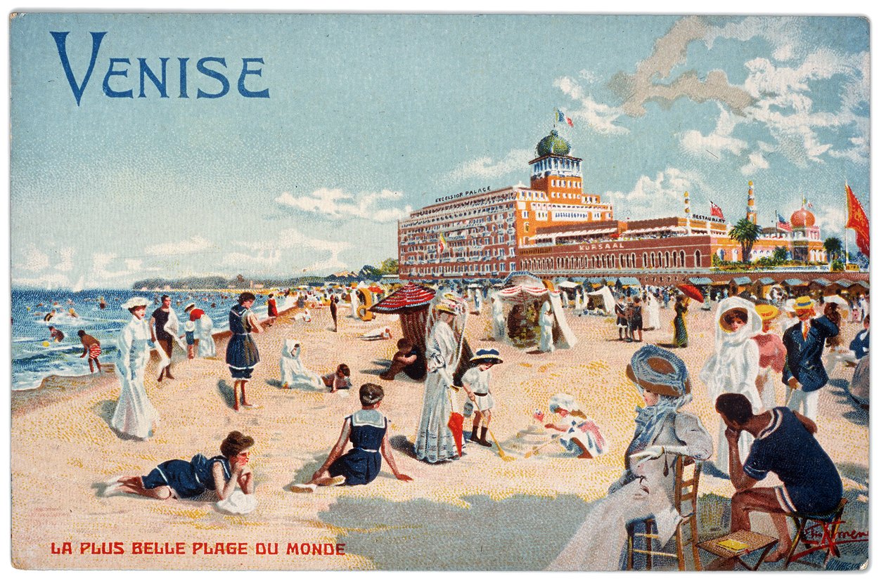 Ansichtkaart van het Lido van Venetië, ca. 1905 door Elio Ximenes