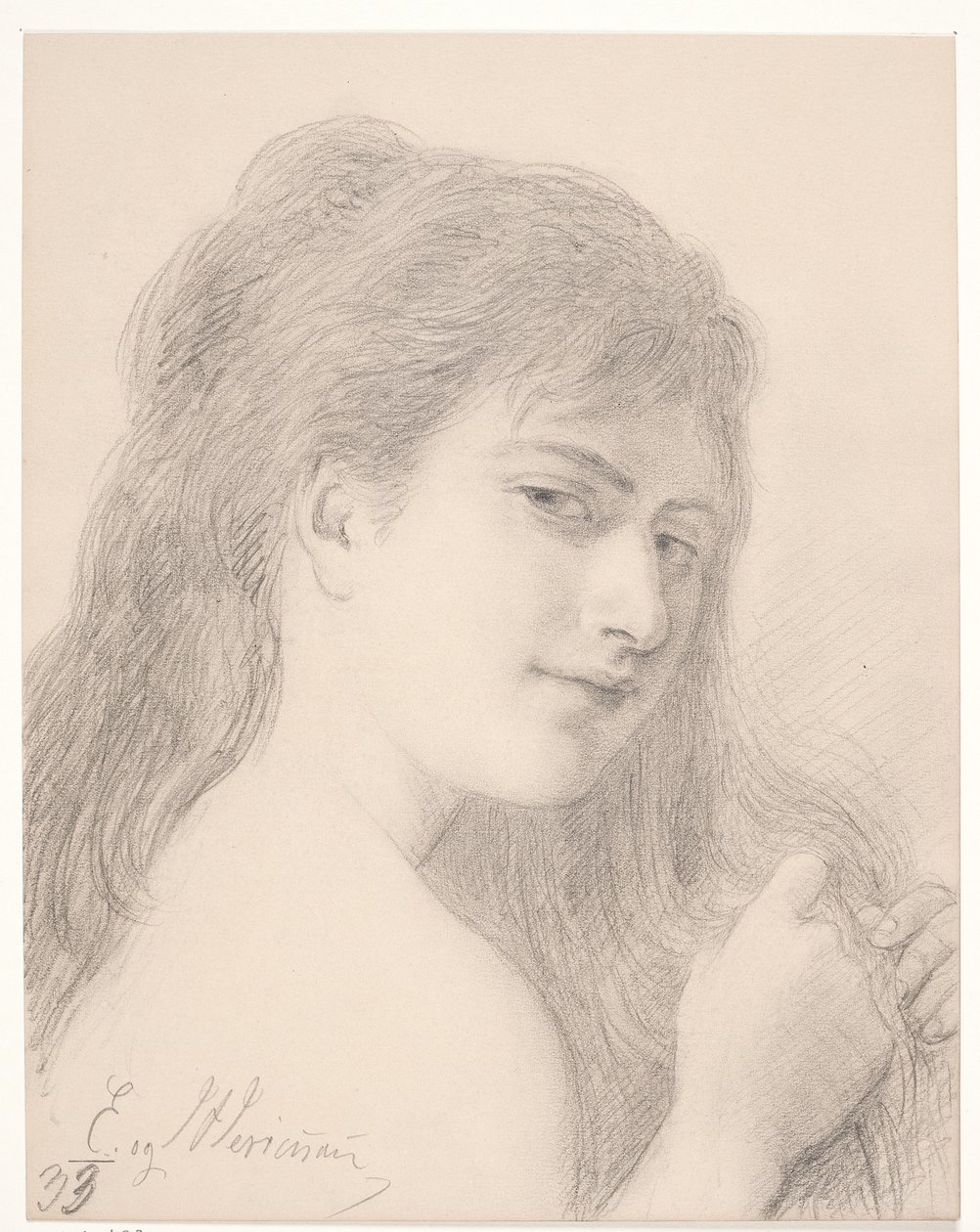 Borstbeeld van een vrouw die haar haar vlecht door Elisabeth Jerichau Baumann