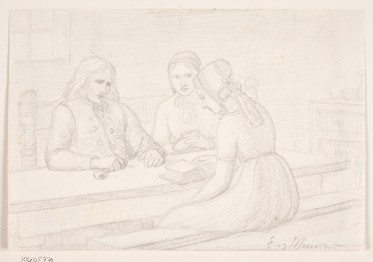 Studietekening voor "Huisandacht" door Elisabeth Jerichau Baumann