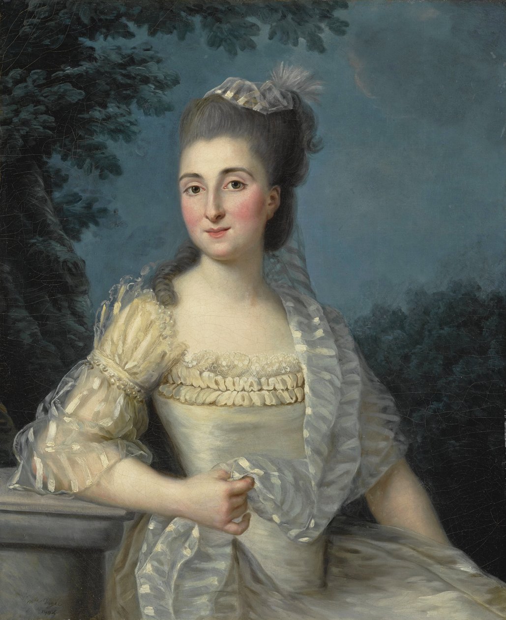 Portret van een jonge vrouw in het wit, halflang door Élisabeth Louise Vigée Le Brun
