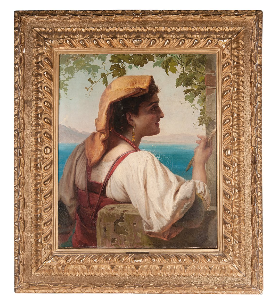 Een Italiaanse meisje die netten repareert aan de Baai van Napels, 1872 door Elisabeth Maria Anna Jerichau Baumann